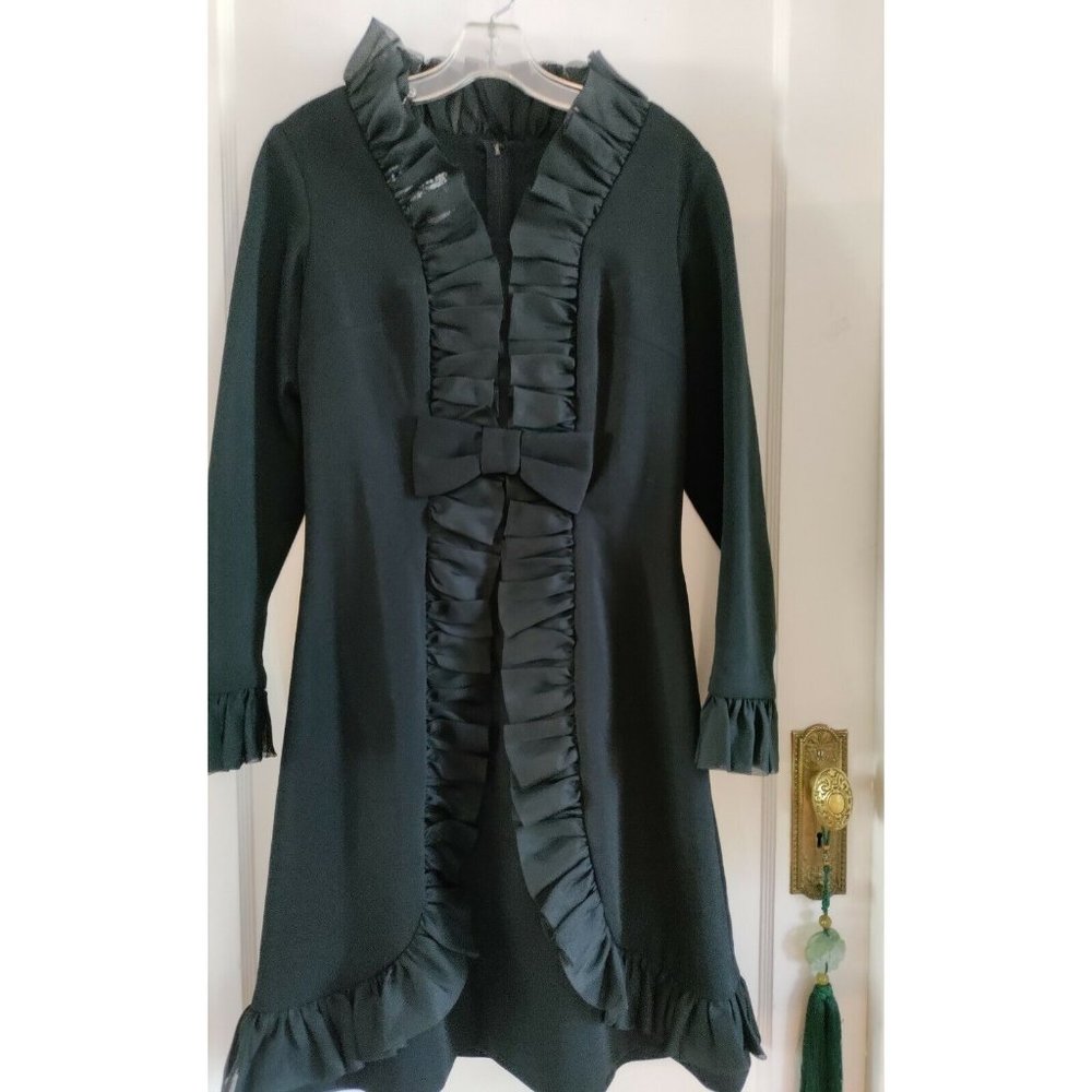 VTG 60-70's Claralura Originals Black Dress Beautiful Accents Collar Ruffle SZ S